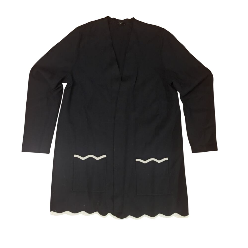 Talbots Cardigan Women’s Large Black Open Front Scalloped